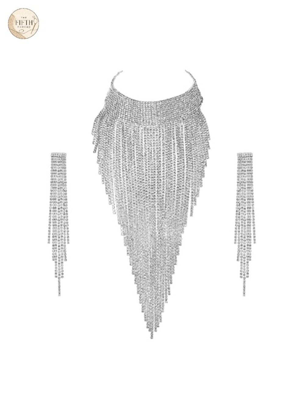 Rhinestone Tassel Choker Necklace & Chandelier Earrings Set Wedding Party